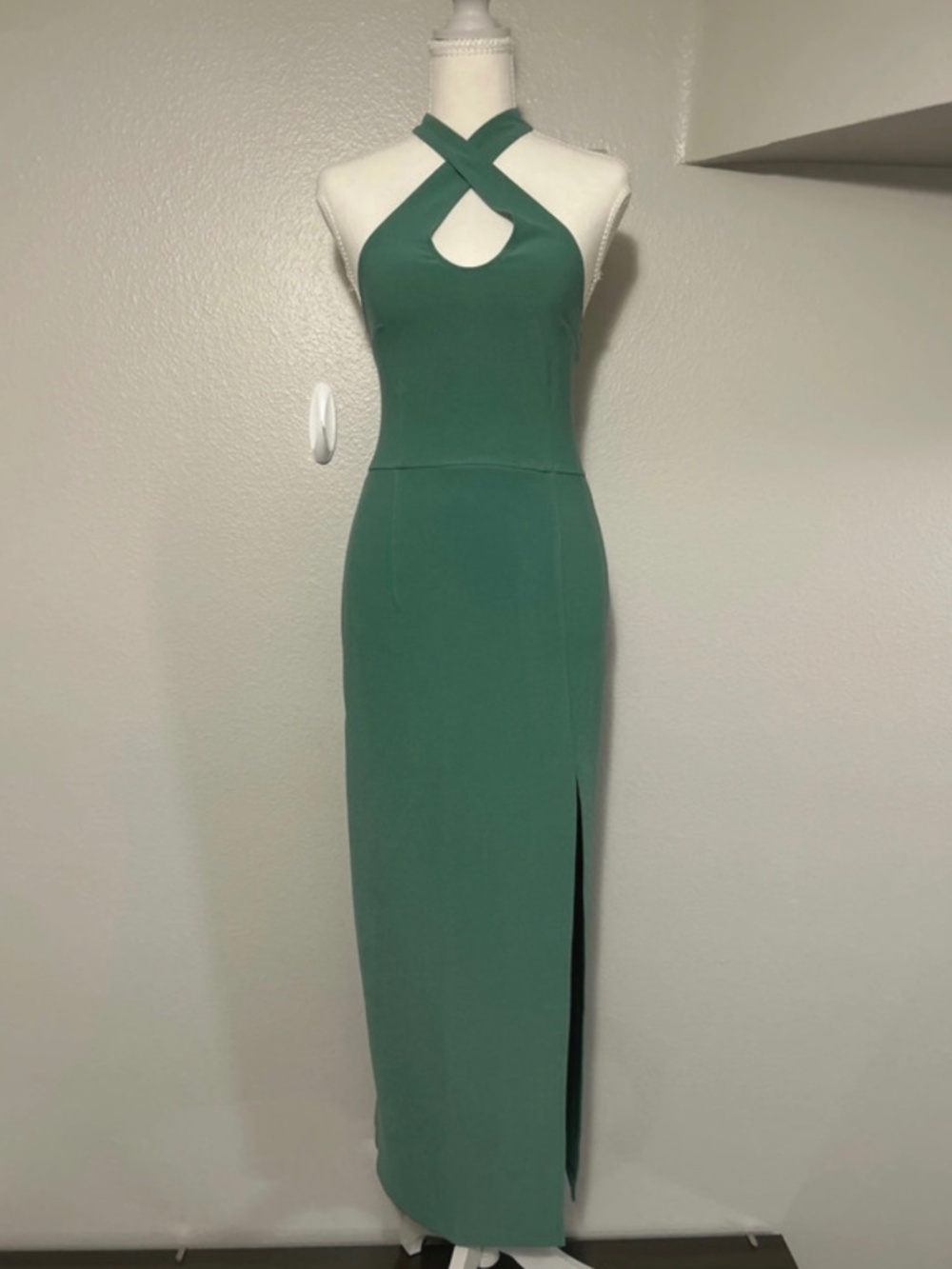 Abercrombie & fitch teal halter body con long dress with thigh slit, Size S